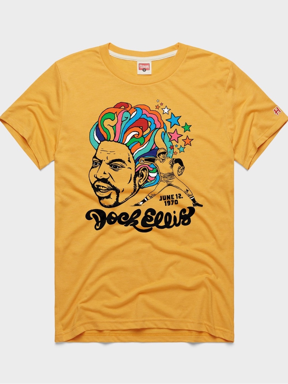 Homage Dock Ellis Retro Graphic Tee - Mustard Yellow - size large